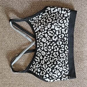 Fabletics leopard print black & grey sports bra